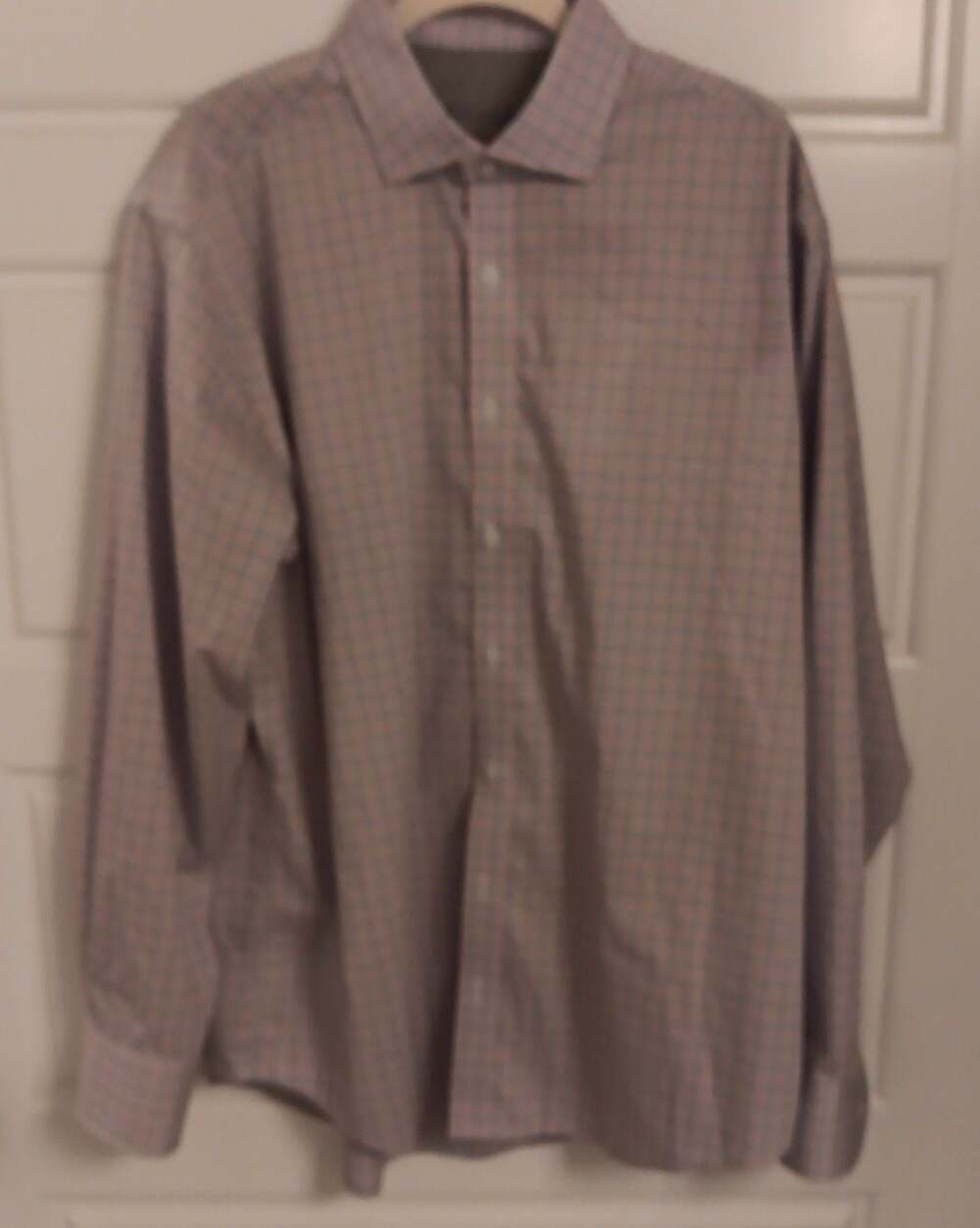 Twillory Performance Fabric Dress Shirt Men Size 17 34-35 Blue Red Plaid Long Sl